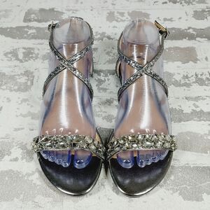 New Jewel Badgley Mischka Osome Glitter Flat Sandals D611